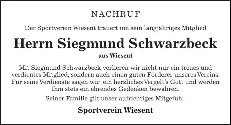 Traueranzeige Siegmund Schwarzbeck