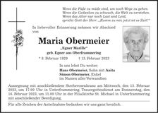 Traueranzeige Maria Obermeier