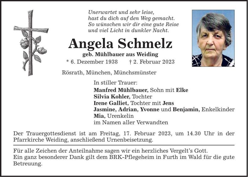 Traueranzeige Angela Schmelz