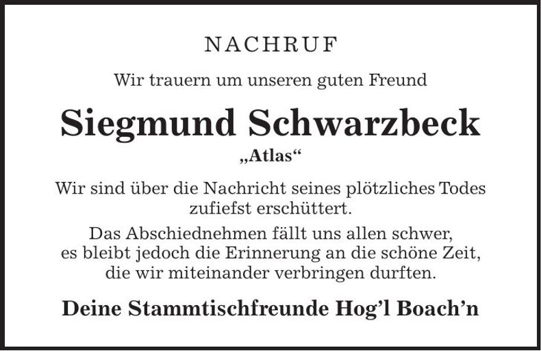 Traueranzeige Siegmund Schwarzbeck