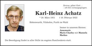 Traueranzeige Karl-Heinz Achatz