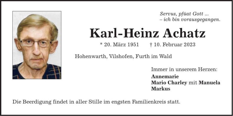 Traueranzeige Karl-Heinz Achatz