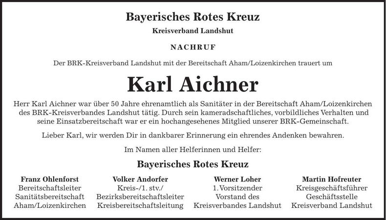 Traueranzeige Karl Aichner
