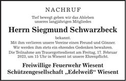 Traueranzeige Siegmund Schwarzbeck