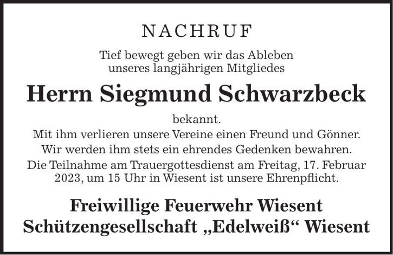 Traueranzeige Siegmund Schwarzbeck