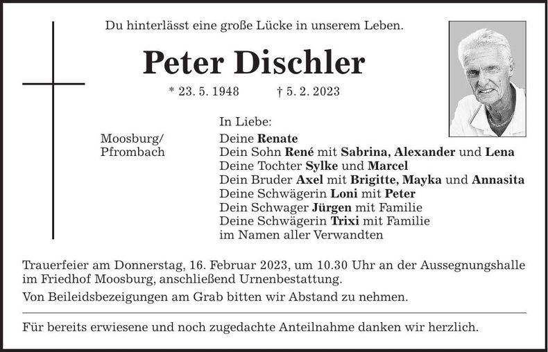 Traueranzeige Peter Dischler