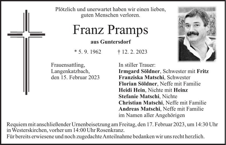 Traueranzeige Franz Pramps