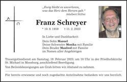 Traueranzeige Franz Schreyer