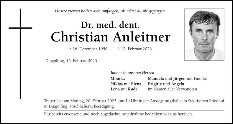 Traueranzeige Dr. med. dent. Christian Anleitner