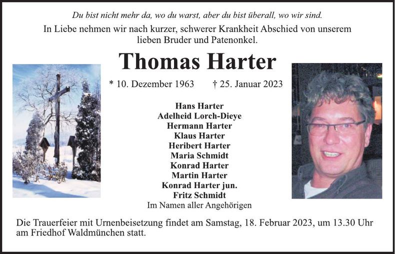 Traueranzeige Thomas Harter