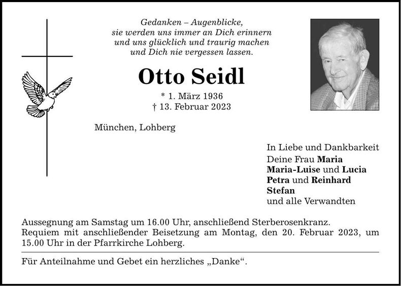 Traueranzeige Otto Seidl