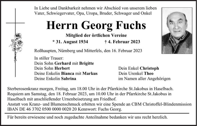 Traueranzeige Georg Fuchs