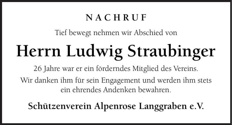 Traueranzeige Ludwig Straubinger