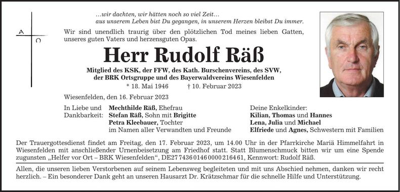 Traueranzeige Rudolf Räß