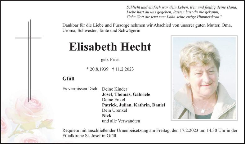 Traueranzeige Elisabeth Hecht