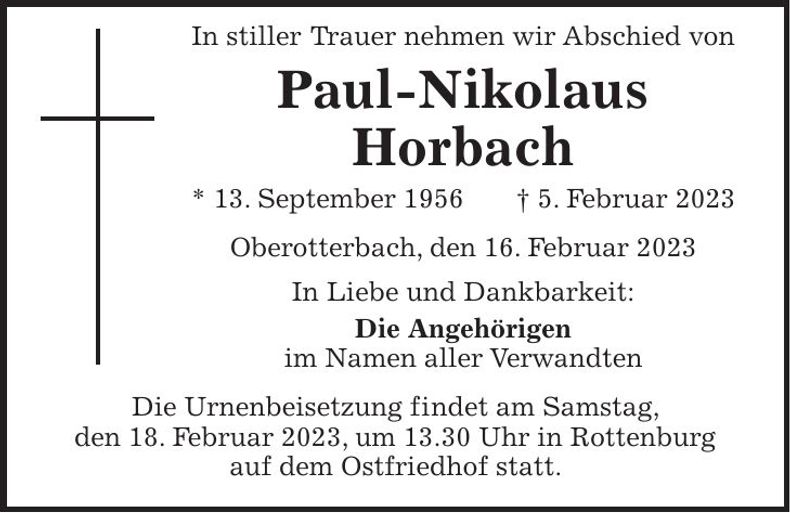 Traueranzeige Paul-Nikolaus Horbach