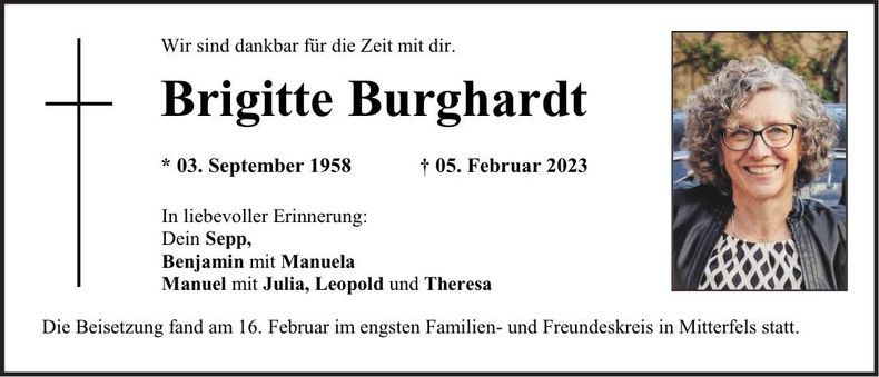 Traueranzeige Brigitte Burghardt