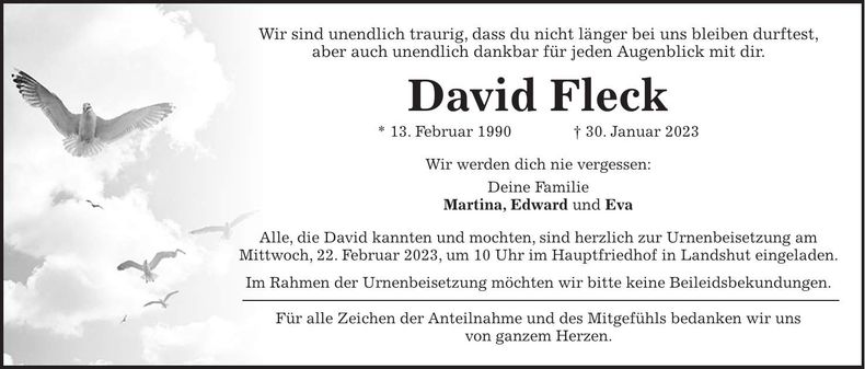 Traueranzeige David Fleck