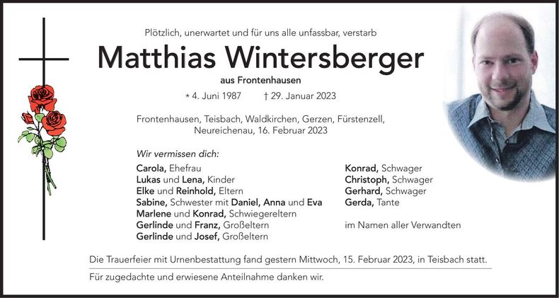 Traueranzeige Matthias Wintersberger