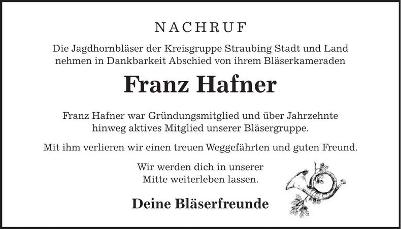 Traueranzeige Franz Hafner