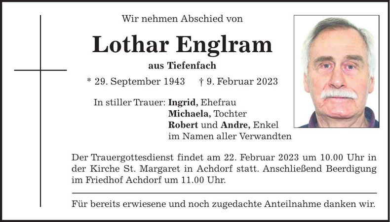 Traueranzeige Lothar Englram