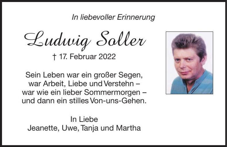Traueranzeige Ludwig Soller