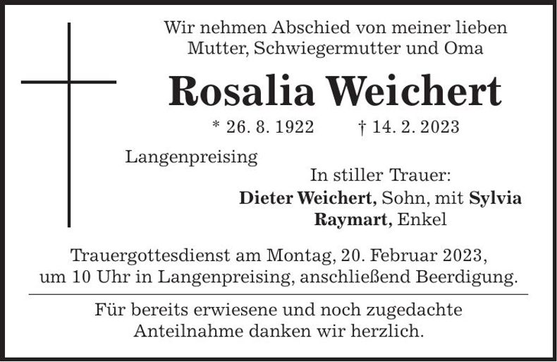 Traueranzeige Rosalia Weichert