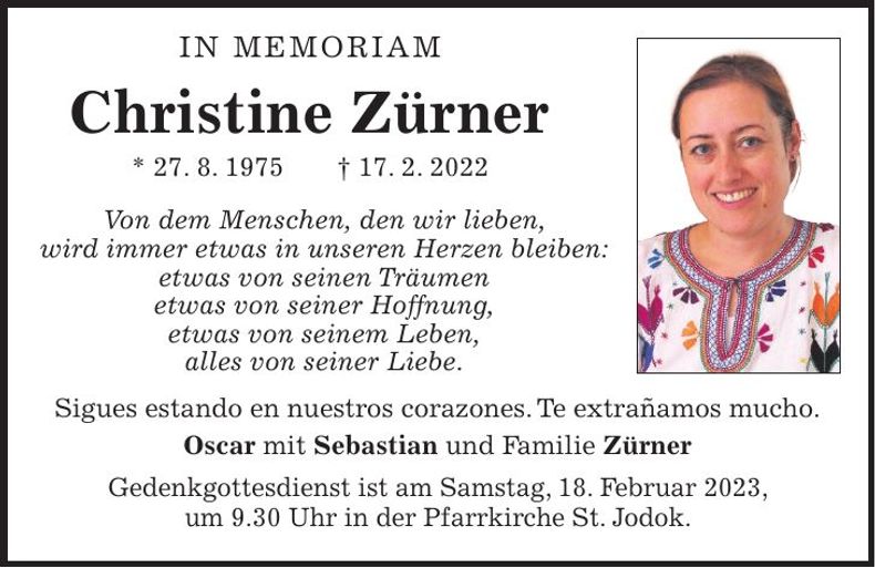 Traueranzeige Christine Zürner