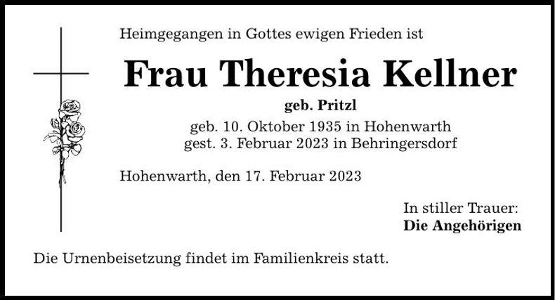 Traueranzeige Theresia Kellner
