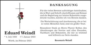 Traueranzeige Eduard Weindl