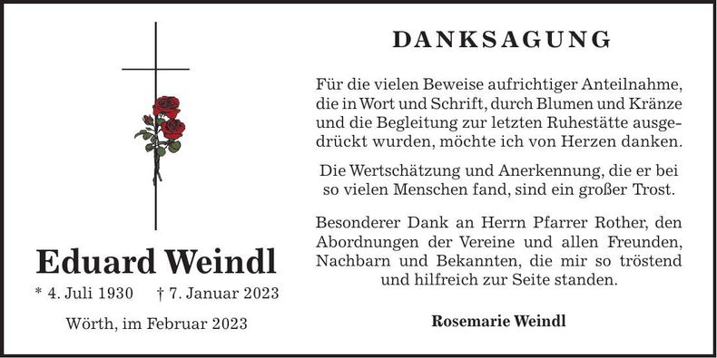 Traueranzeige Eduard Weindl
