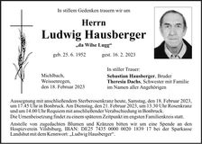 Traueranzeige Ludwig Hausberger