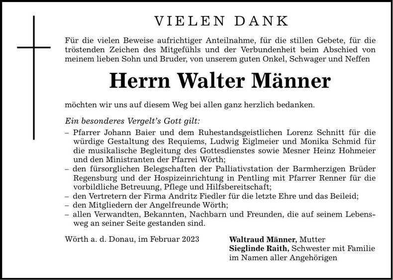 Traueranzeige Walter Männer