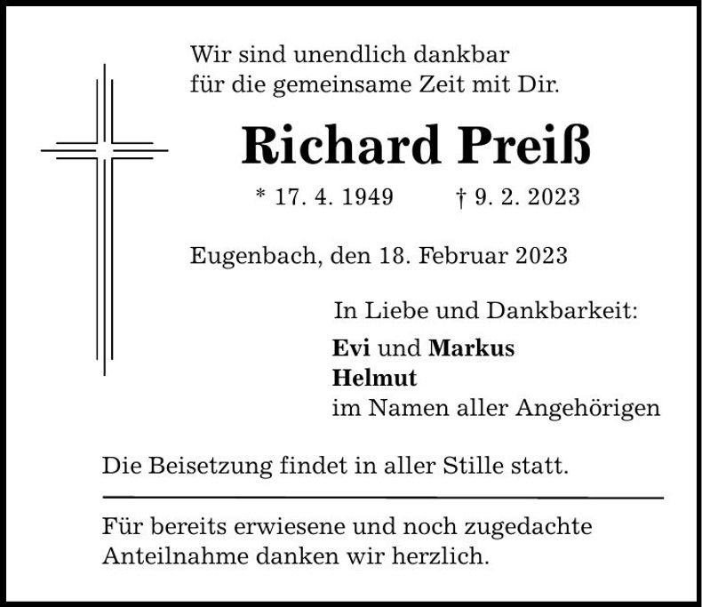 Traueranzeige Richard Preiß