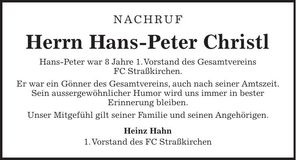 Traueranzeige Hans-Peter Christl