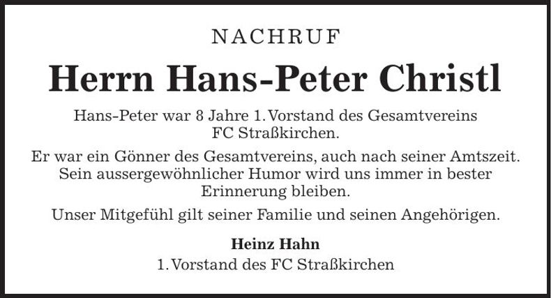 Traueranzeige Hans-Peter Christl