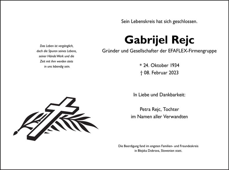 Traueranzeige Gabrijel Rejc