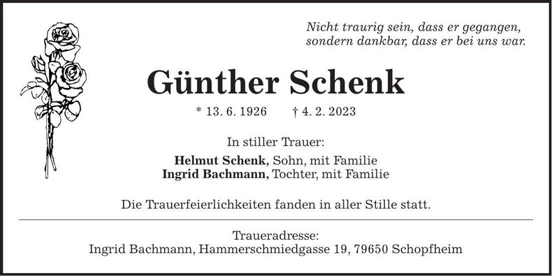 Traueranzeige Günther Schenk