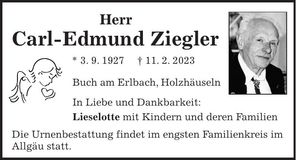 Traueranzeige Carl-Edmund Ziegler