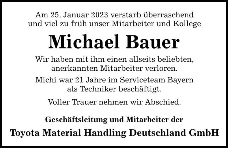 Traueranzeige Michael Bauer