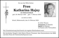 Traueranzeige Katharina Hajny