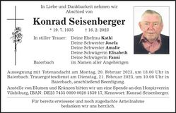 Traueranzeige Konrad Seisenberger