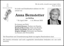 Traueranzeige Anna Bernstetter
