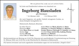 Traueranzeige Ingeborg Hausladen