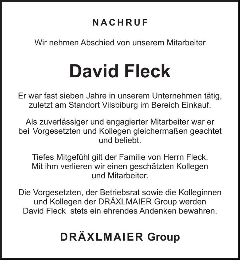 Traueranzeige David Fleck