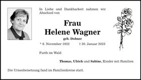 Traueranzeige Helene Wagner