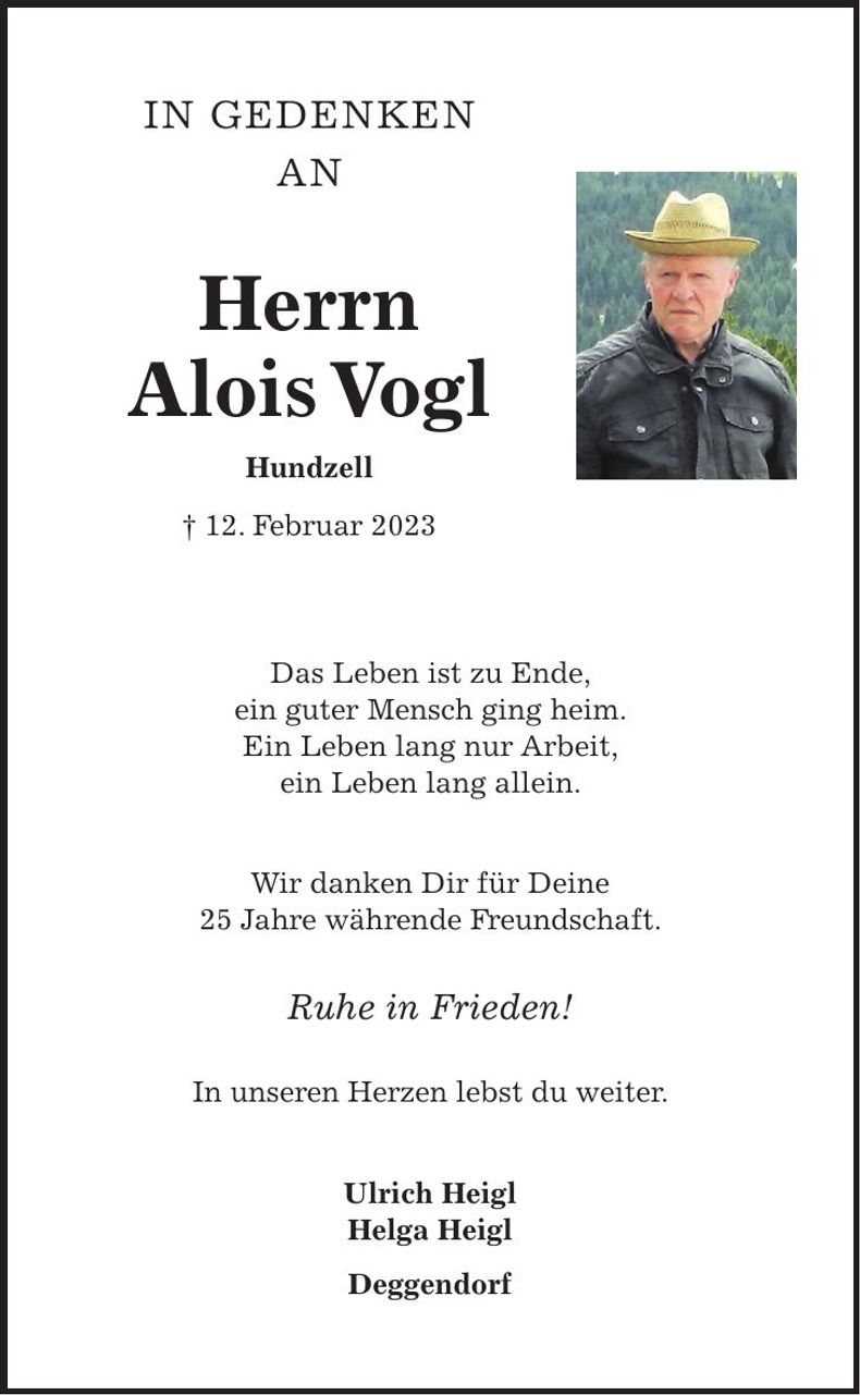 Traueranzeige Alois Vogl