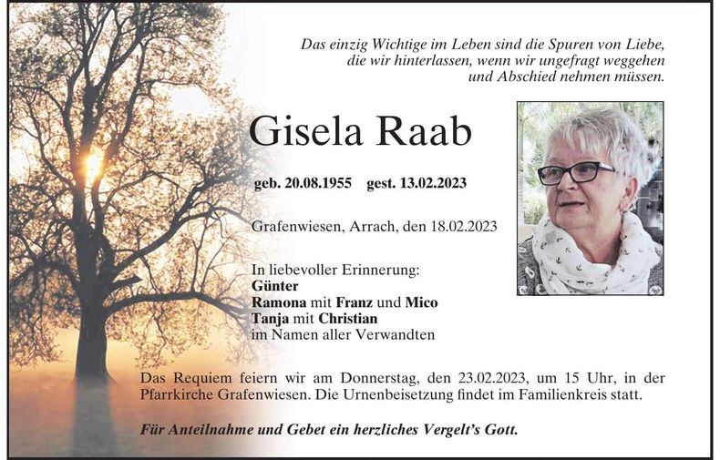 Traueranzeige Gisela Raab