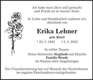 Traueranzeige Erika Lehner