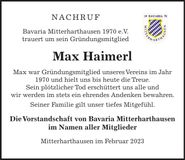 Traueranzeige Max Haimerl